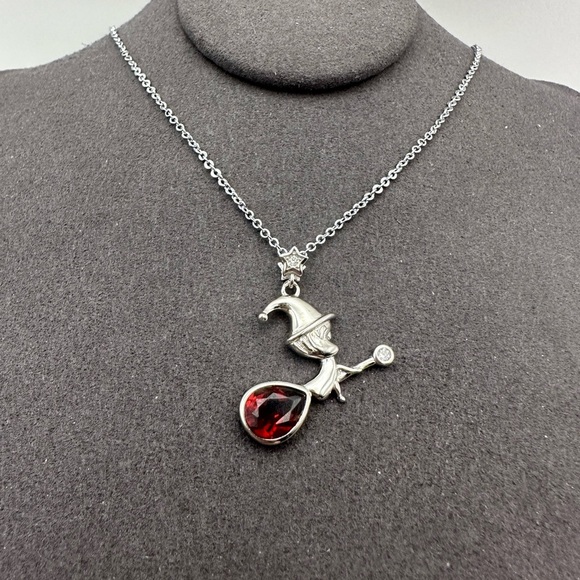 Silver 925 Witch on Broomstick Pendant with. Garnet Stone and Silver 925 Chain - Picture 3 of 13